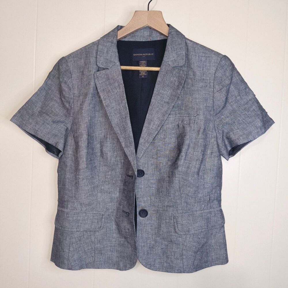 Banana Republic Grey Linen Blend Short Sleeve Blazer Top